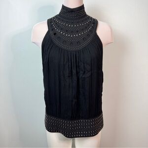 Catherine Malandrino Embellished Silk High Neck Top | Size 8